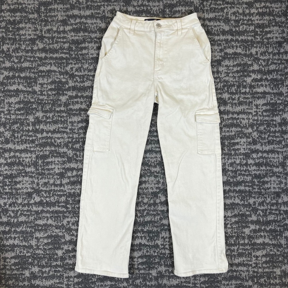 Hollister Cargo Dad Jeans Womens 00S W24 Off-White Ultra High Rise Straight Leg